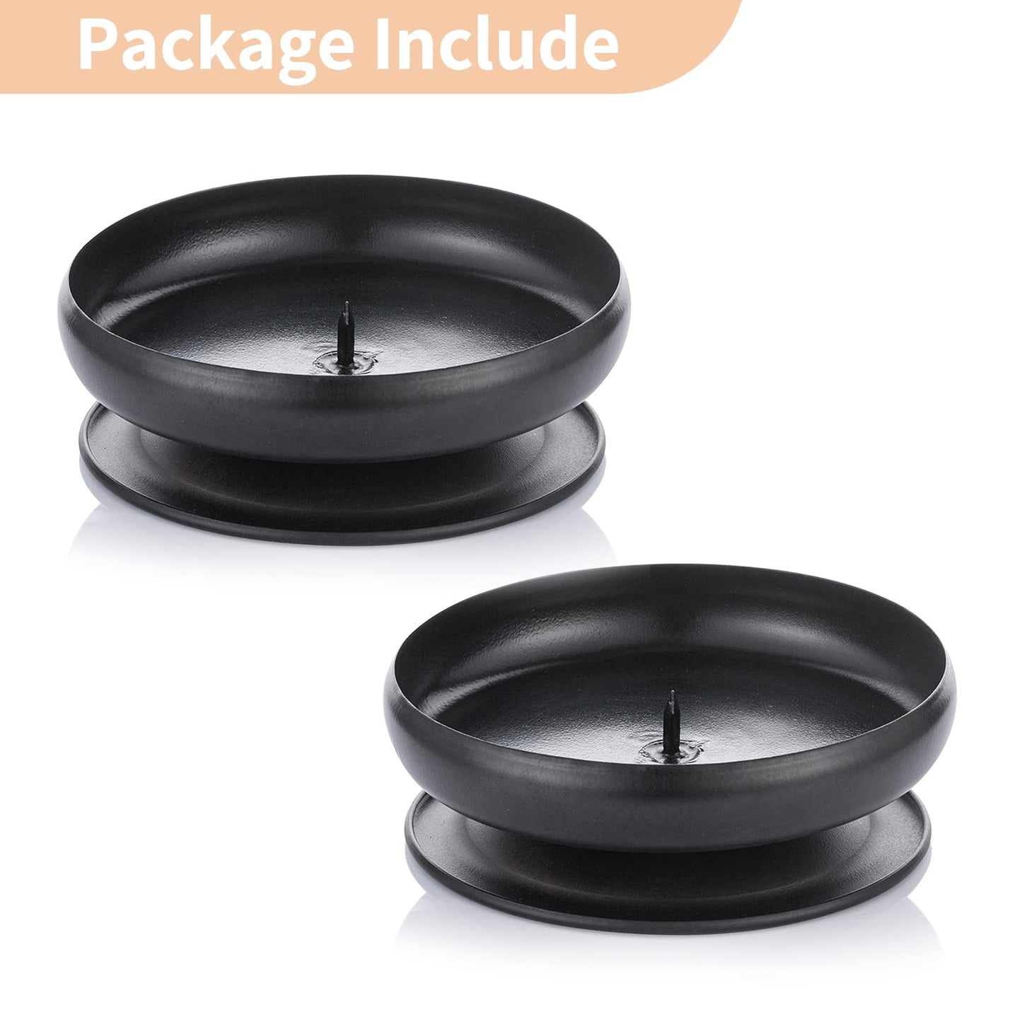Set of 2 Black Iron Pillar Candle Holders Spike Candle Holder 3.6"/ 9cm Diameter. Ideal for Wax or LED Candle Gardens, Spa, and Aromatherapy, Incense Cones, Wedding, Party, Spa, as Pedestal
