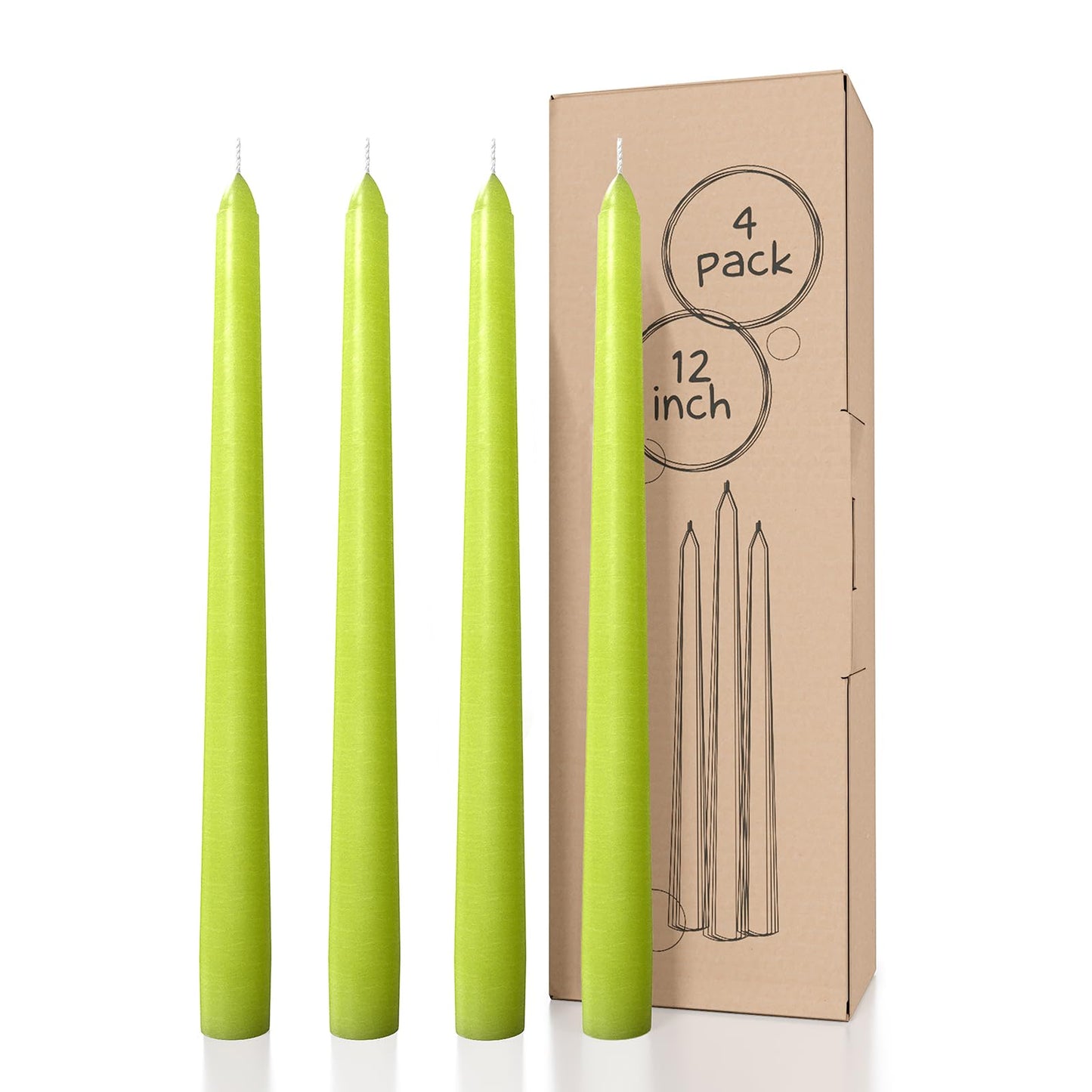 CANDWAX 12 inch Taper Candles Set of 4 - Dripless and Smokeless Candles Unscented - Slow Burning Candle Sticks - Olive Candle Taper