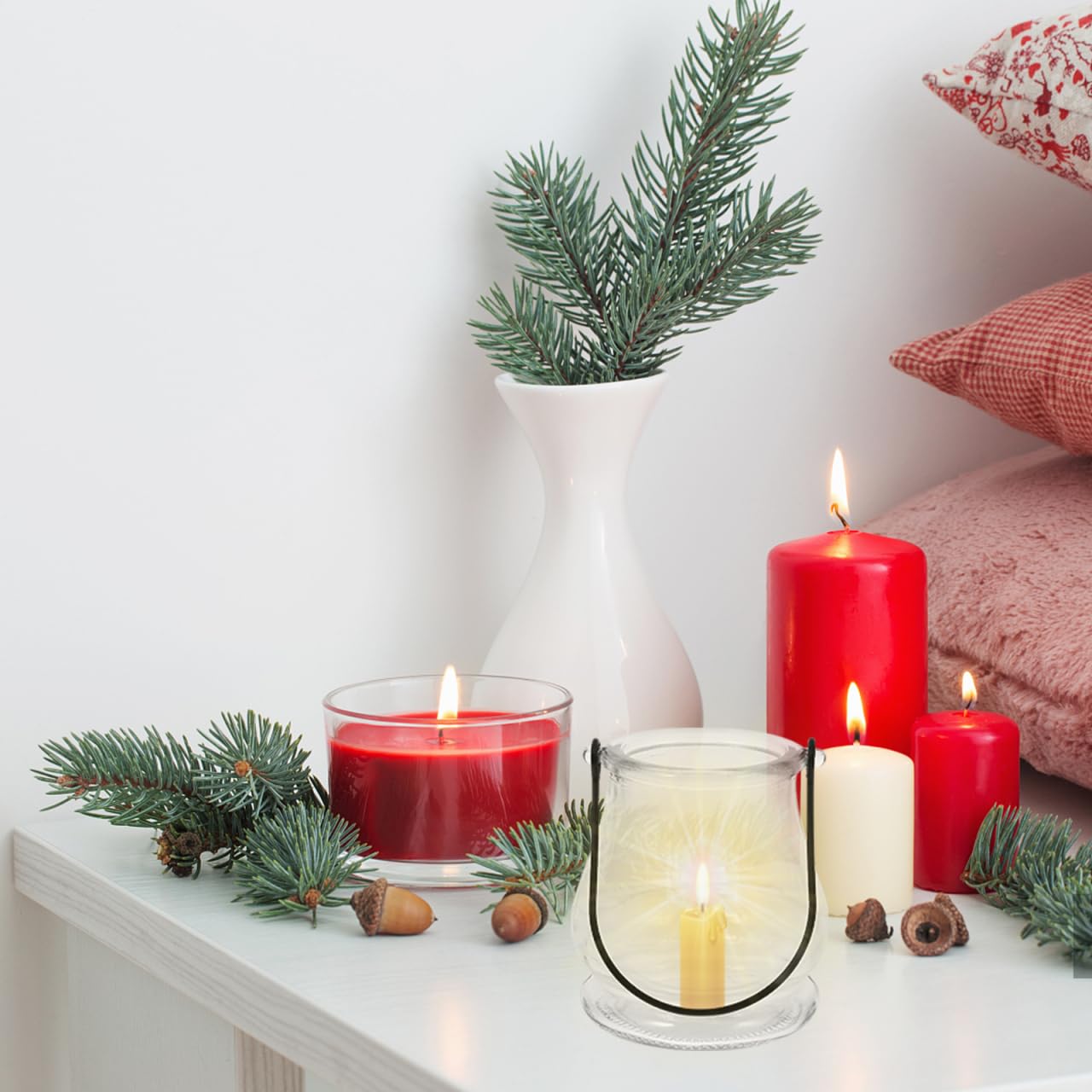 Cabilock Glass Candle Holders 4 Inch Tea Light Candle Stands with Handles Multipurpose Indoor Outdoor Decor Sticks Holder for Home Party Wedding