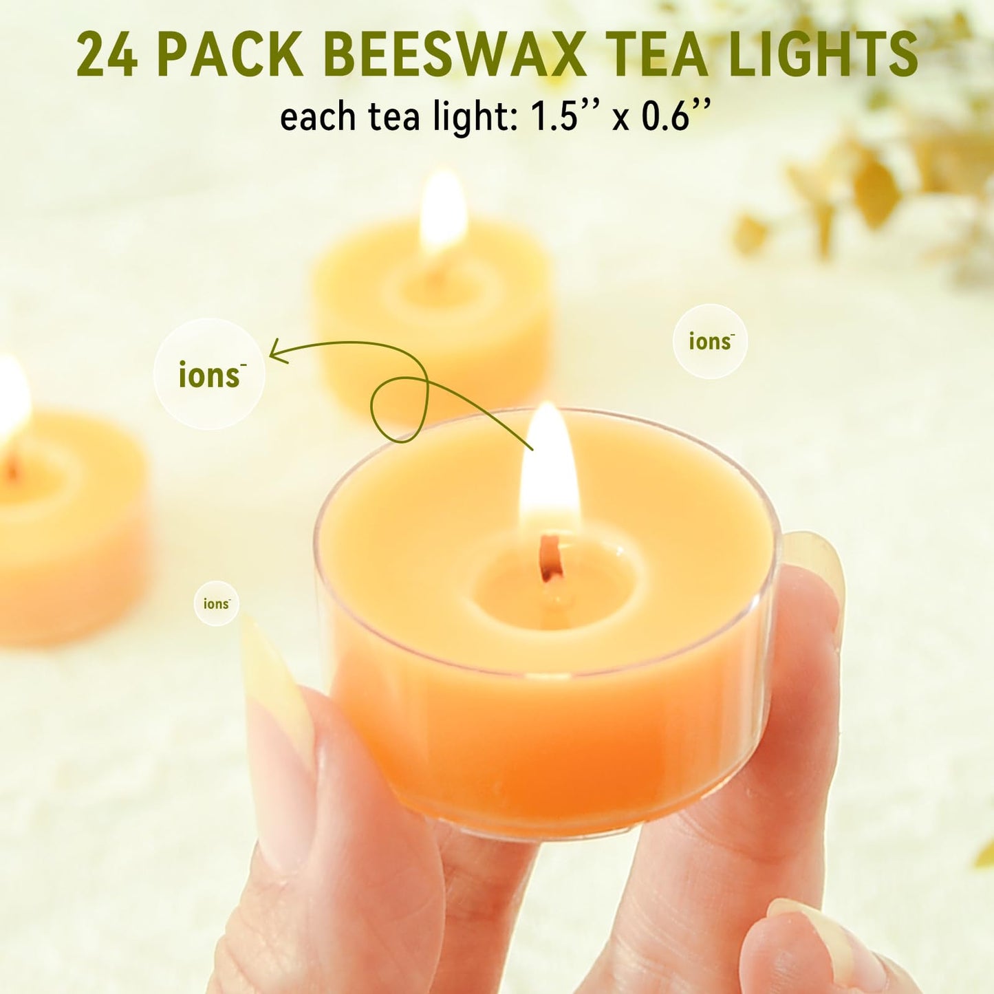 24-Pack Beeswax Tealight Candles, 4 Hours Long Burning Time, Unscented Smokeless Natural Beeswax Tea Light Candle, Relax Prayer Celebration Party