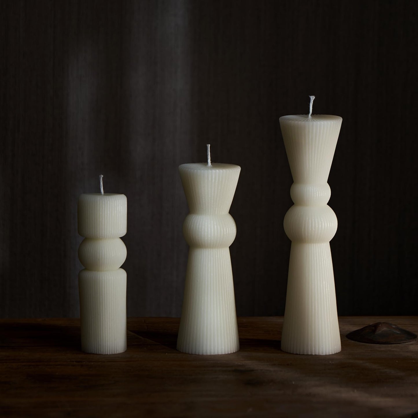 NATCENSE 3Pcs Pillar Candles Set - Handmade Ribbed Design for Modern Home Decor, Housewarming Gift, Room & Shelf Aesthetic Decoration, Long-Lasting Burning (White)