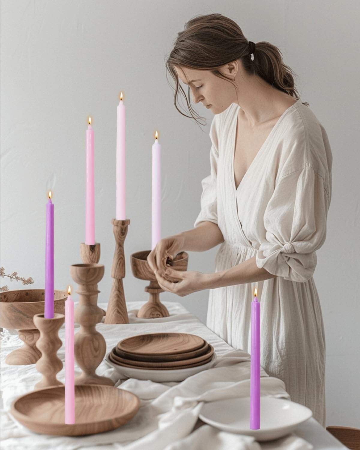 Pink Taper Candles Set of 12 Unscented Dripless Smokeless Long Tall Tapered Candlesticks Wedding Advent Home Decor Dinner Christmas-Natural Color Series-10.6 Inch