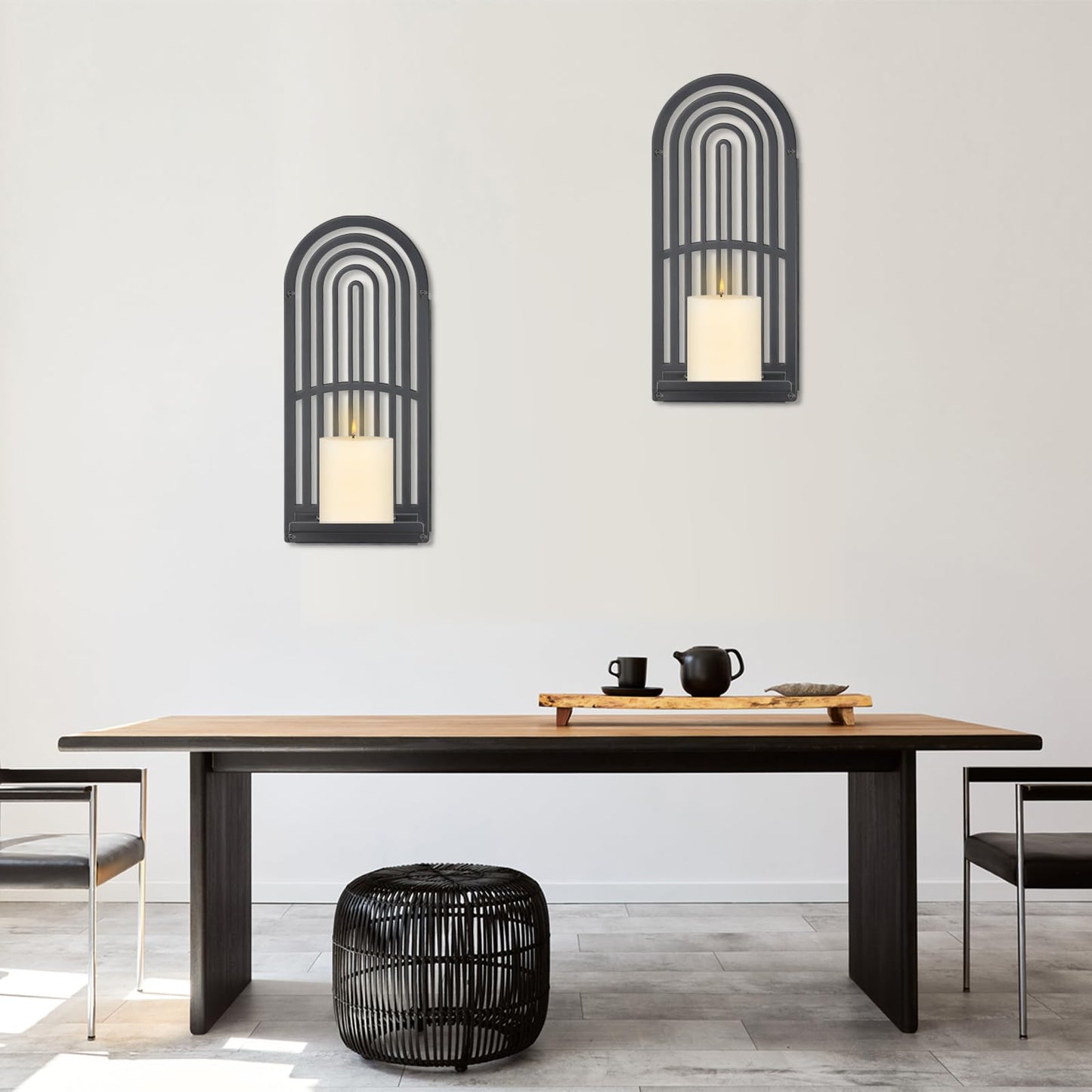 OYEFLY 2Pcs Metal Wall Hanging Candle Sconces,Black Boho Wall Shelves Candle Holders (Black)