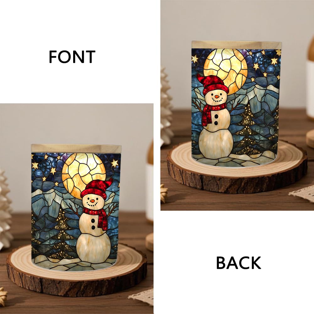 Winter Snowman Stained Glass Tealight Candle Holder, Christmas Tree Decorations Candle Jar Tea Light Holder, Tealight Holders Candlesticks Gift for Halloween Christmas Thanksgiving, 3.5x2.8in