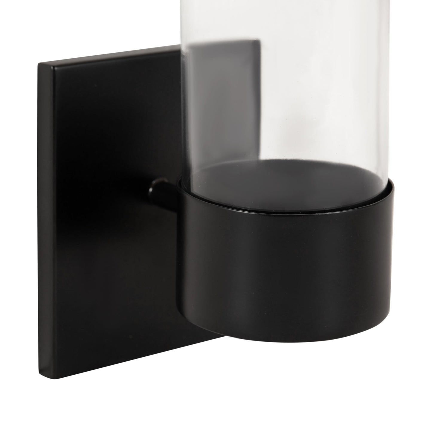 Kate and Laurel Zabler Modern Metal Wall Sconce; 5 x 6 x 10; Black; Round Candle Holder with Removable Glass Cylinder for Flameless Candle Display in Bedroom or Bathroom