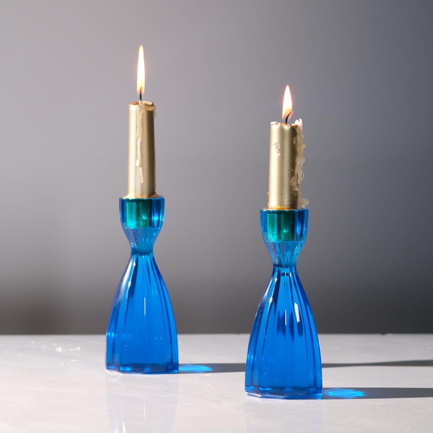 Twizzle Twist Candle Holder, Decorative Candlestick for Table Display, Romantic Decoration, Unique Home DÉCOR Aesthetic, Housewarming Gift, Blue Height 5.7 inches Set of 2 - Resin