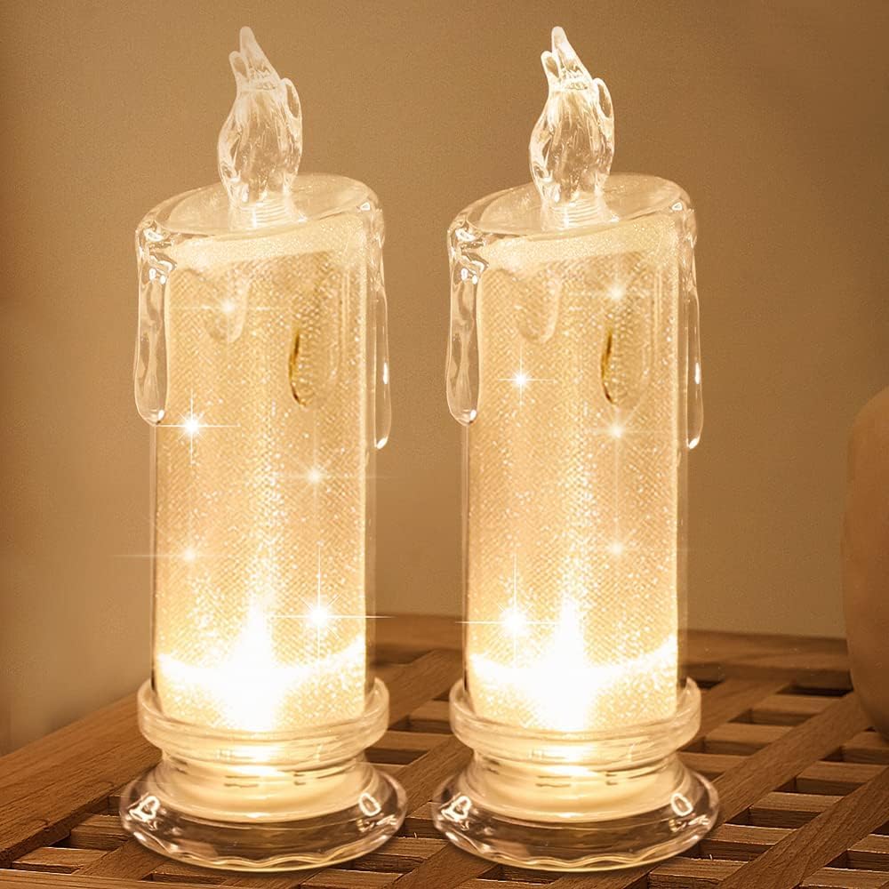 HAIDOLIANG 2 PCS LED Flameless Candles,Fake Candle, Battery Operated Candles/Battery Included for Valentine Bedroom Birthday Wedding Christmas Decorations Home Decor