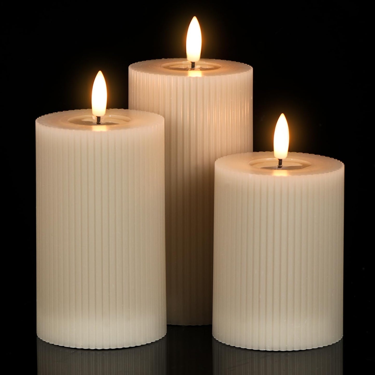 Eldnacele Vertical Stripe Pillar Flameless Candles with 6 Hours Timer, Battery Operated 3D Wick Flickering Warm Lights Real Wax Gray LED Candles Dinner Indoor Holiday Christmas Decor(3Pcs,3"×5"/6"/7")