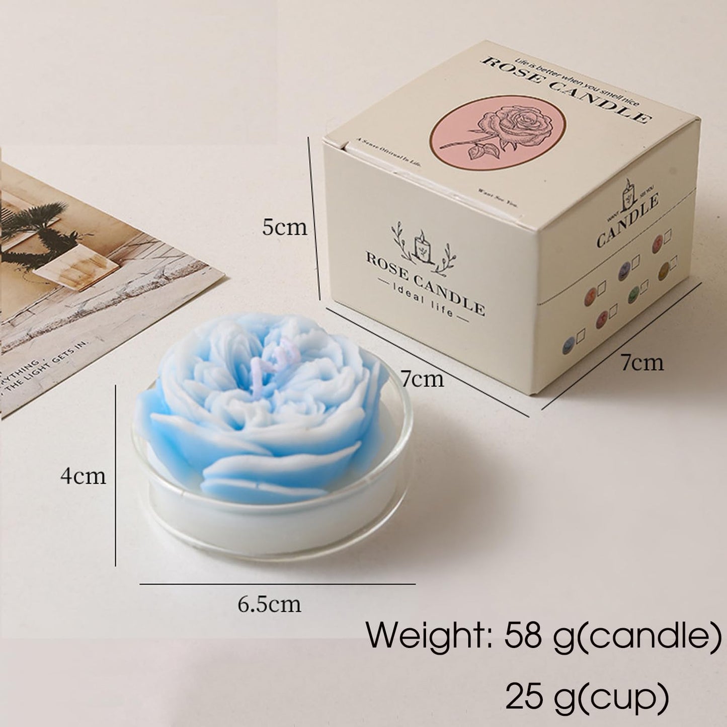 Scented Candle with Cup 2 Pack, 58G Soy Wax Rose Candle, for Meditation, Yoga, Birthday, Wedding, Housewarming (Blue)