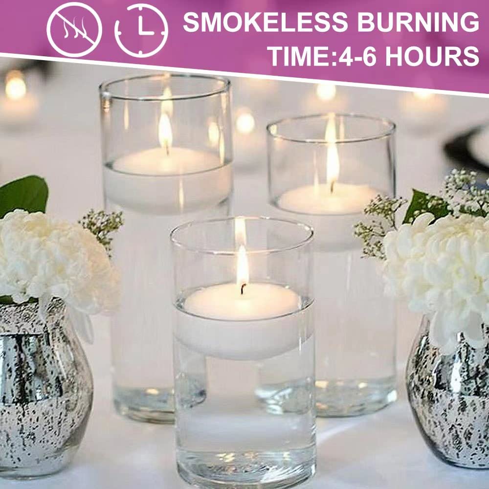 Thleunei 12 Pack Floating Candles 2” 6 Hour White Unscented Dripless Wax Discs, Floating Candles for centerpieces, Cylinder Vases, Wedding, Party, Pool, Holiday