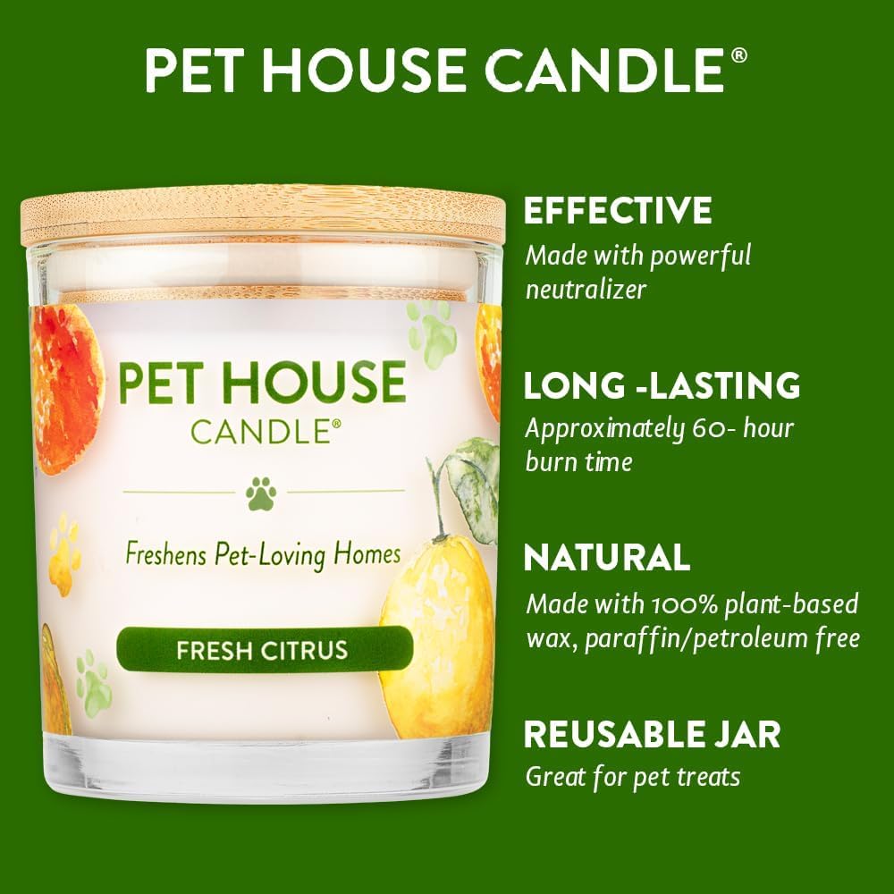 One Fur All Pet House Soy Candles, Clean Burning, Long Lasting, Plant-Based Scented Candles for Pet Odor, Fresh Citrus, 4 Pack