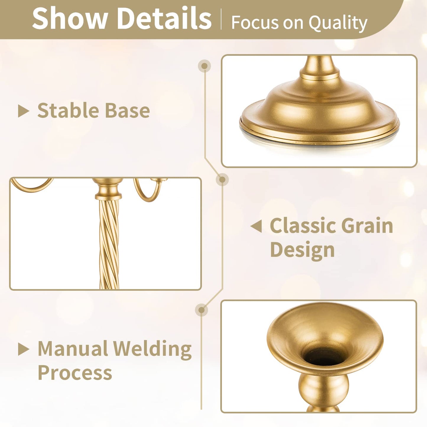 Nuptio Tall Candle Holder Gold Candelabra 21in Candlestick Holder 5 Arm Candelabras 2 Pcs Metal Taper Candle Holders Candle Stand Table Centerpiece for Wedding Fireplace Home Halloween Church Decor