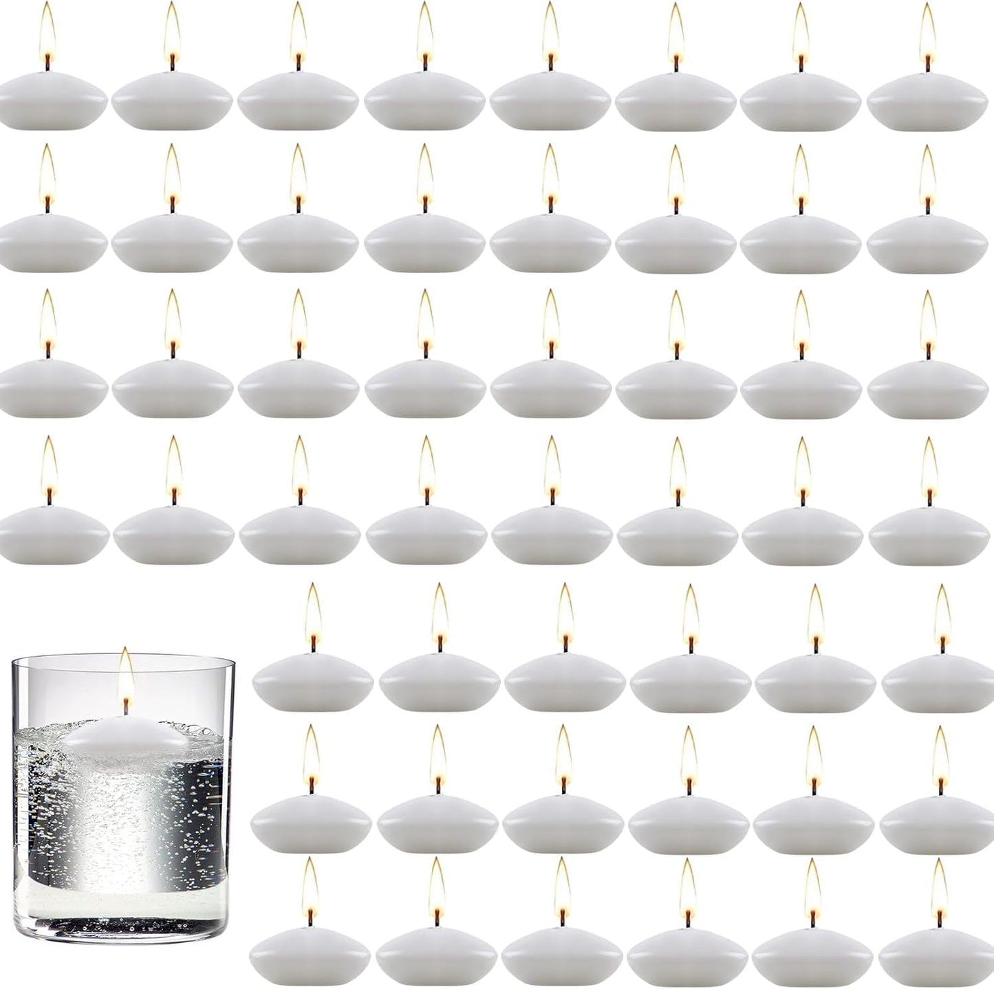 100 Pieces 1.5 Inch Unscented Floating Candles Set, Small Floating Candles for Centerpieces Dripless Wax Discs for Holiday, Wedding, Halloween, Christmas, Valentine's Day, Pool Party(White)