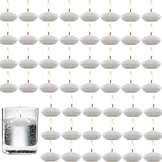 100 Pieces 1.5 Inch Unscented Floating Candles Set, Small Floating Candles for Centerpieces Dripless Wax Discs for Holiday, Wedding, Halloween, Christmas, Valentine's Day, Pool Party(White)