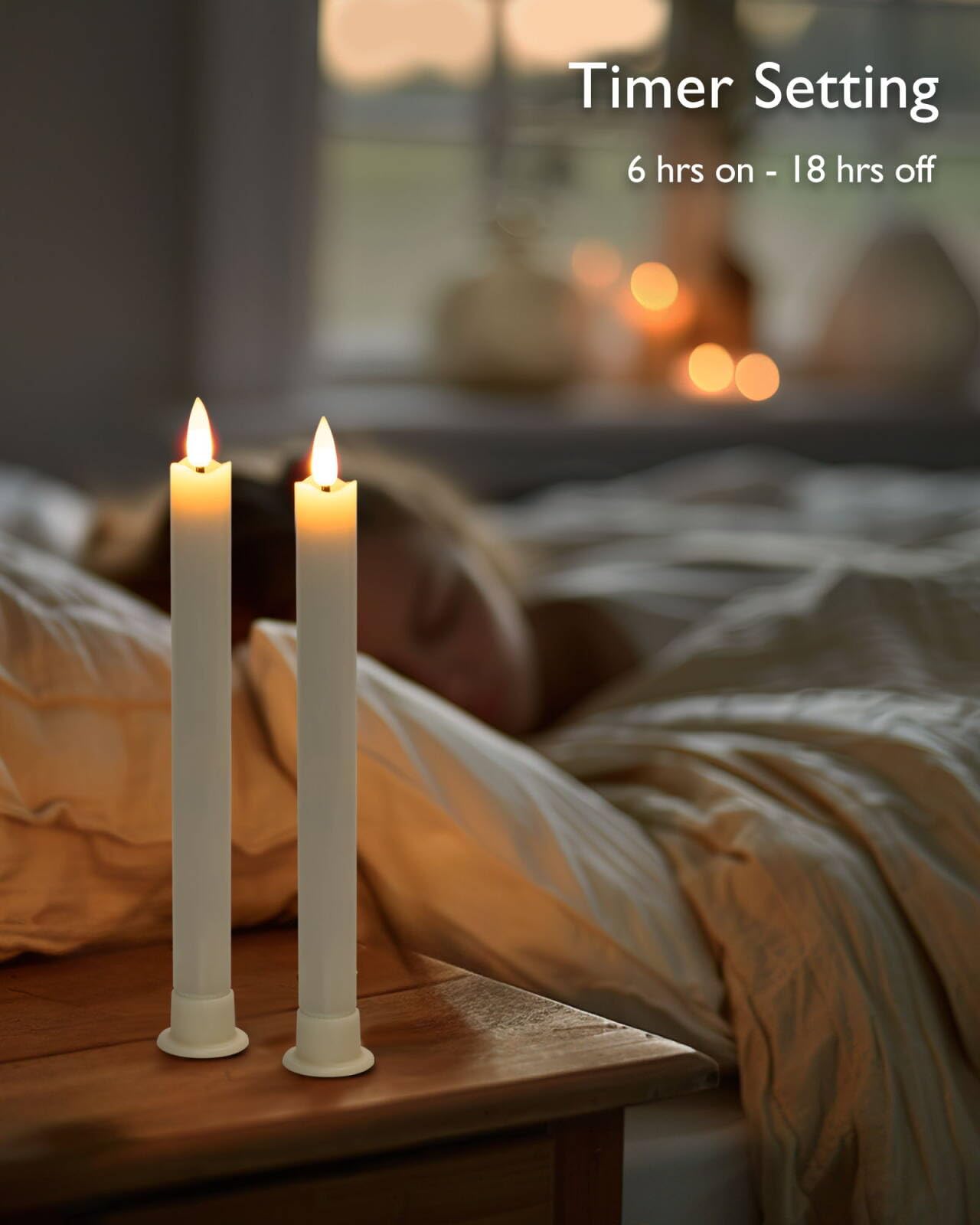 Homemory Real Waxy Flameless Taper Candles with Remote Timer, LED Candlesticks Flickering, Battery Operated Candles with Holders, 9.6 Inches for Home Christmas Wedding Celebration Decor, White, 6 Pcs