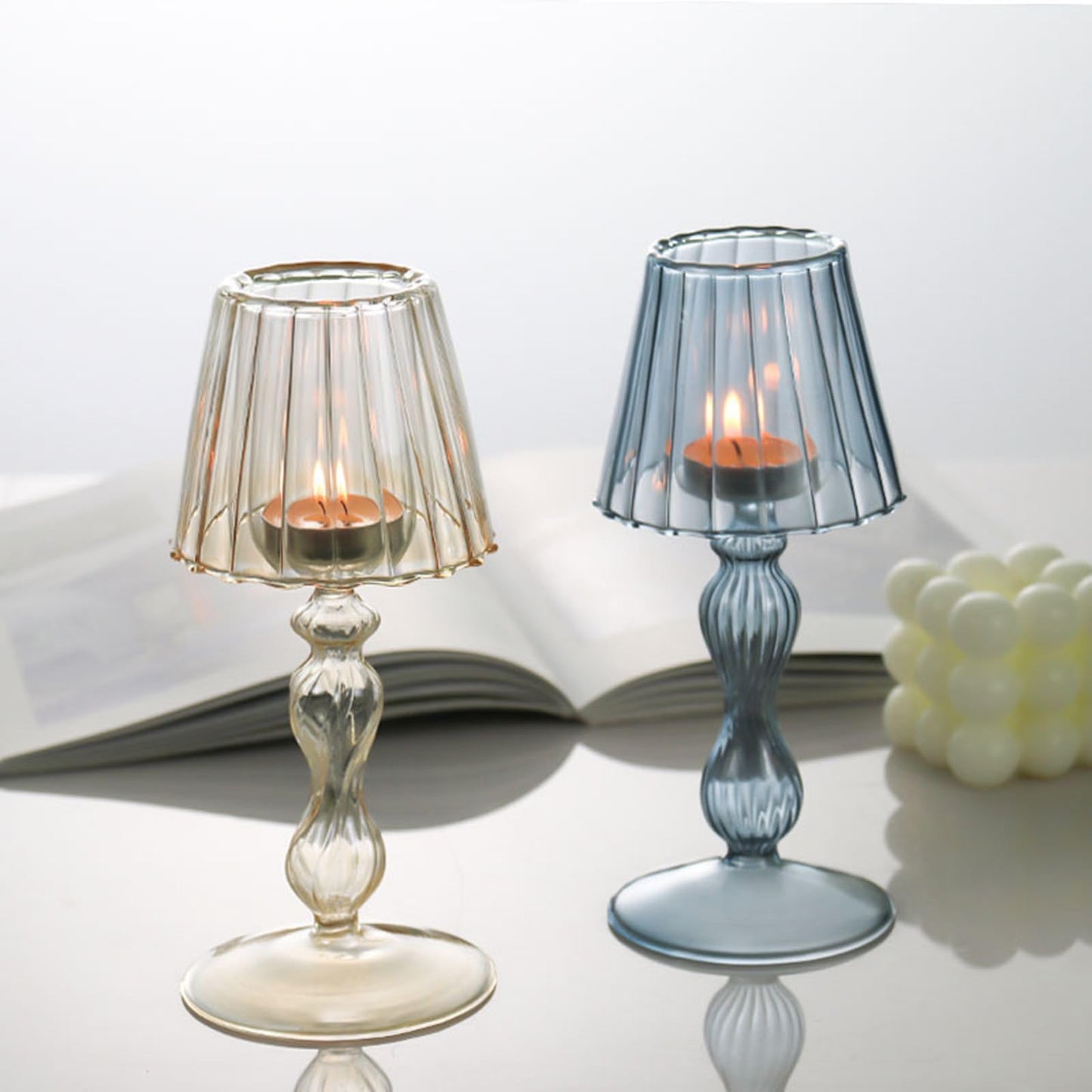 Maimeili Glass Candle Holder Hurricane Crystal Decorative Candle Fits Standard Tealight for Table Wedding Dinning Centerpieces Party Supplies Home Decor