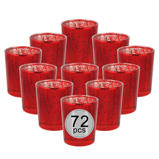 BTGLLAS 72pcs Red Glass Tea Light Holders - Votive Candle Holders Bulk for Weddings Events - Glass Votives for Wedding Centerpieces, Christmas, Thanksgiving - Candle Accessories Decor (72, Red)