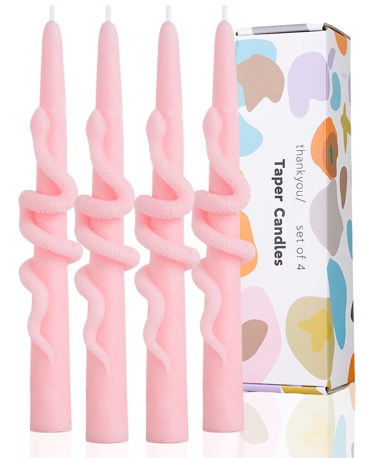 LPUSA Pink Taper Candle Candlestick Snake Soy Candles Unscented Wedding Party Wax Unscented Dinner Candle Dripless,8 inch,Set of 4,Snake