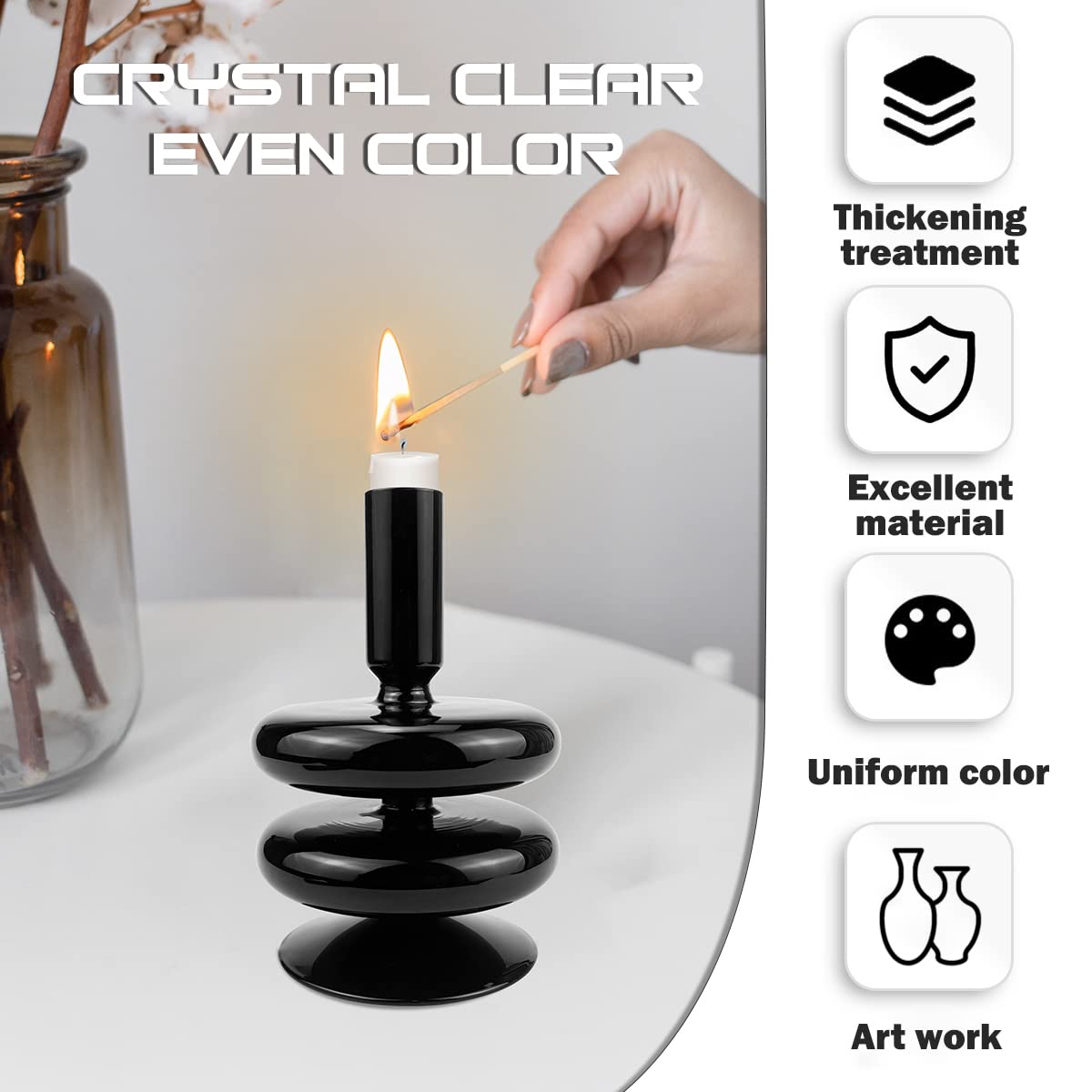 LNQ LUNIQI Glass Candle Holder for Taper Candles,Clear Decorative Candle Sticks Holders for Wedding Valentines Day Birthday Party Centerpiece (Black)