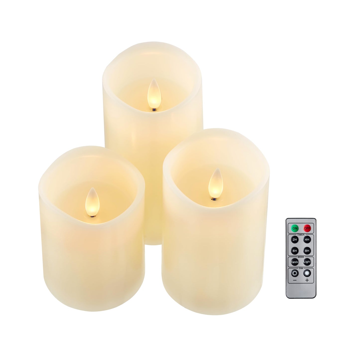 CozierGlow Flameless Pillar Candles Flickering with Remote Timer, Battery Operated LED Candles Up to 400 Hours, 3D Moving Flame Real Wax Candles. (Ivory with Invaginated top)