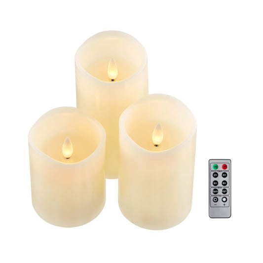 CozierGlow Flameless Pillar Candles Flickering with Remote Timer, Battery Operated LED Candles Up to 400 Hours, 3D Moving Flame Real Wax Candles. (Ivory with Invaginated top)
