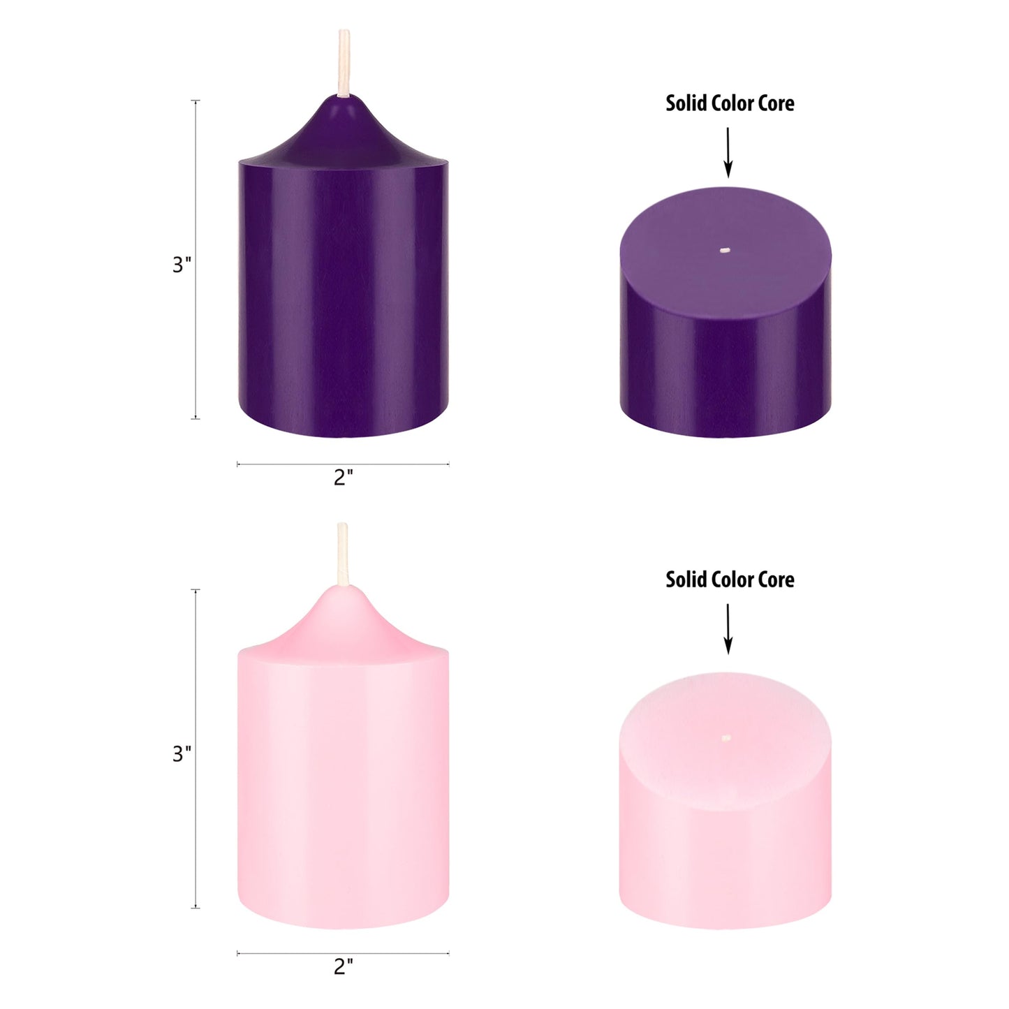 Mega Candles 4 pcs Unscented Christmas Advent Candles Set, Hand Poured Premium Wax Bell Top Round Pillar Candle 2 Inch x 3 Inch, Holidays, Festivities, Devotional, Church, Wreath, Party, Gifts