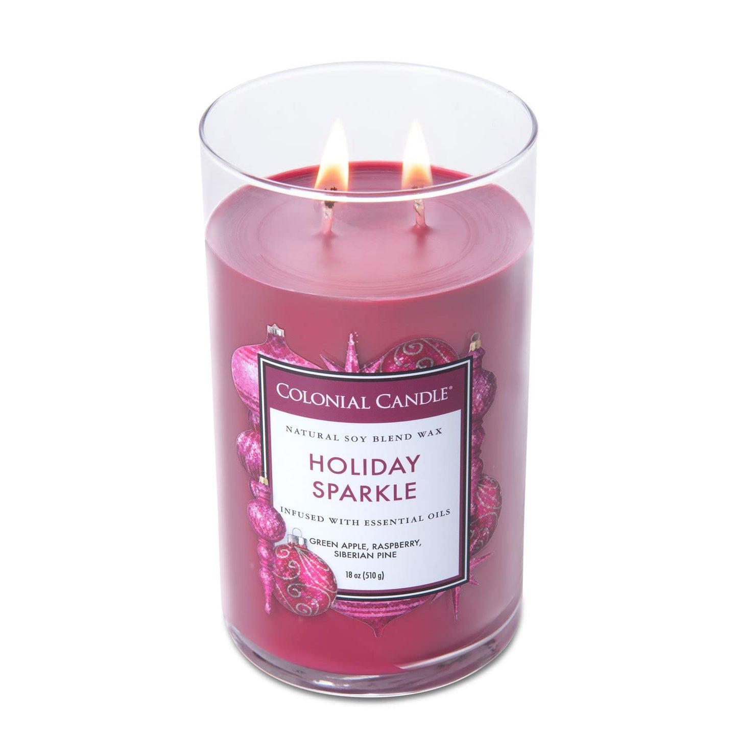 Colonial Candle Scented Jar Candle, Classic Cylinders, Holiday Sparkle, 2 Wick, 19 oz, Purple