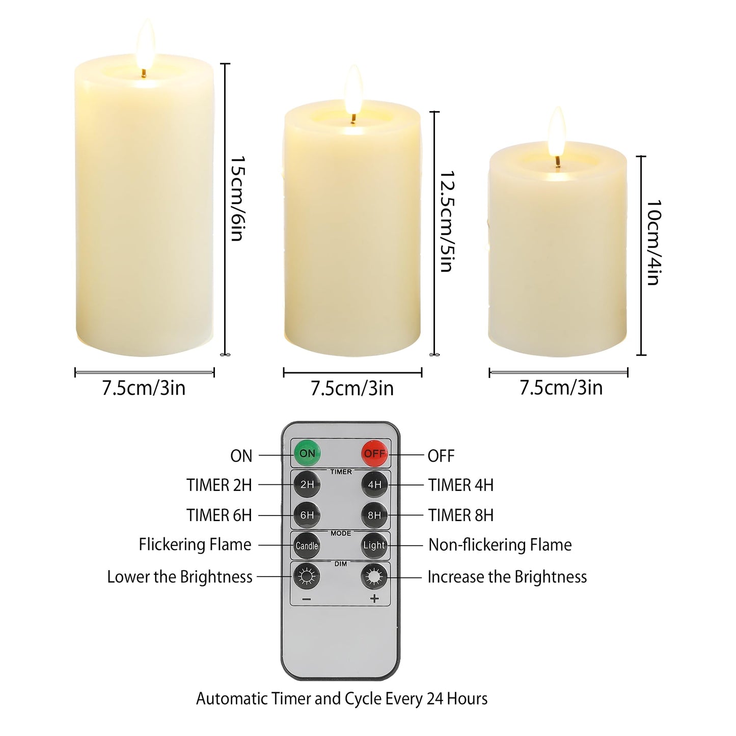 JHY DESIGN Flickering Flameless Candles Battery Operated with 10-Key Remote & 2/4/6/8-Hour Timer, Real Wax Pillar Grease Effect LED Candles Set for Chrismas/Home Decorations(Ivory)