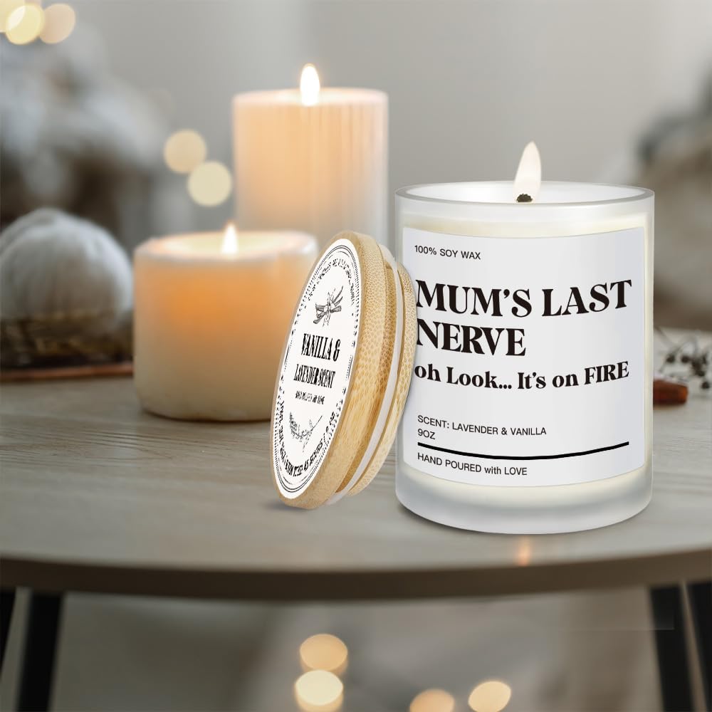 Moms Last Nerve Oh Look Its On Fire Lavender Vanilla Candle 9OZ, Funny Gifts for Mom from Daughter, Son, Unique Mothers Day Christmas Birthday Gifts for Mom Stocking Stuffers