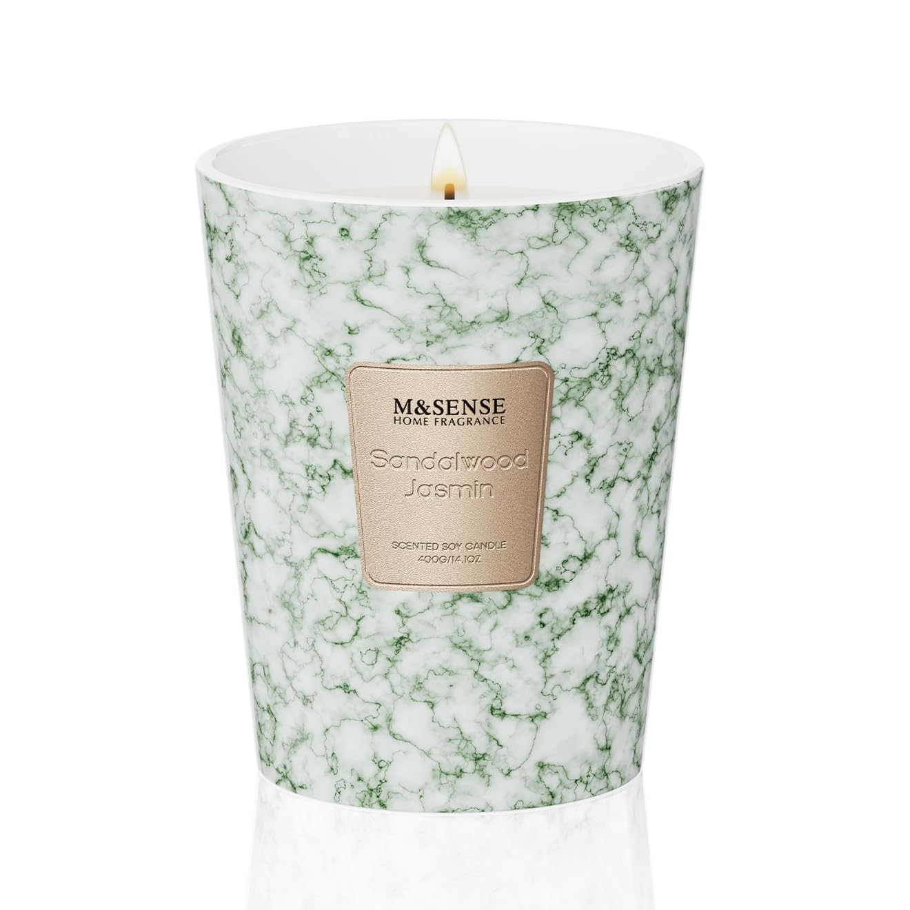 M&SENSE Sandalwood Jasmin Scented Soy Candle, 3 Wick Highly Scented 14.1 Oz 75H, Aromatherapy Christmas Gift for Women and Men