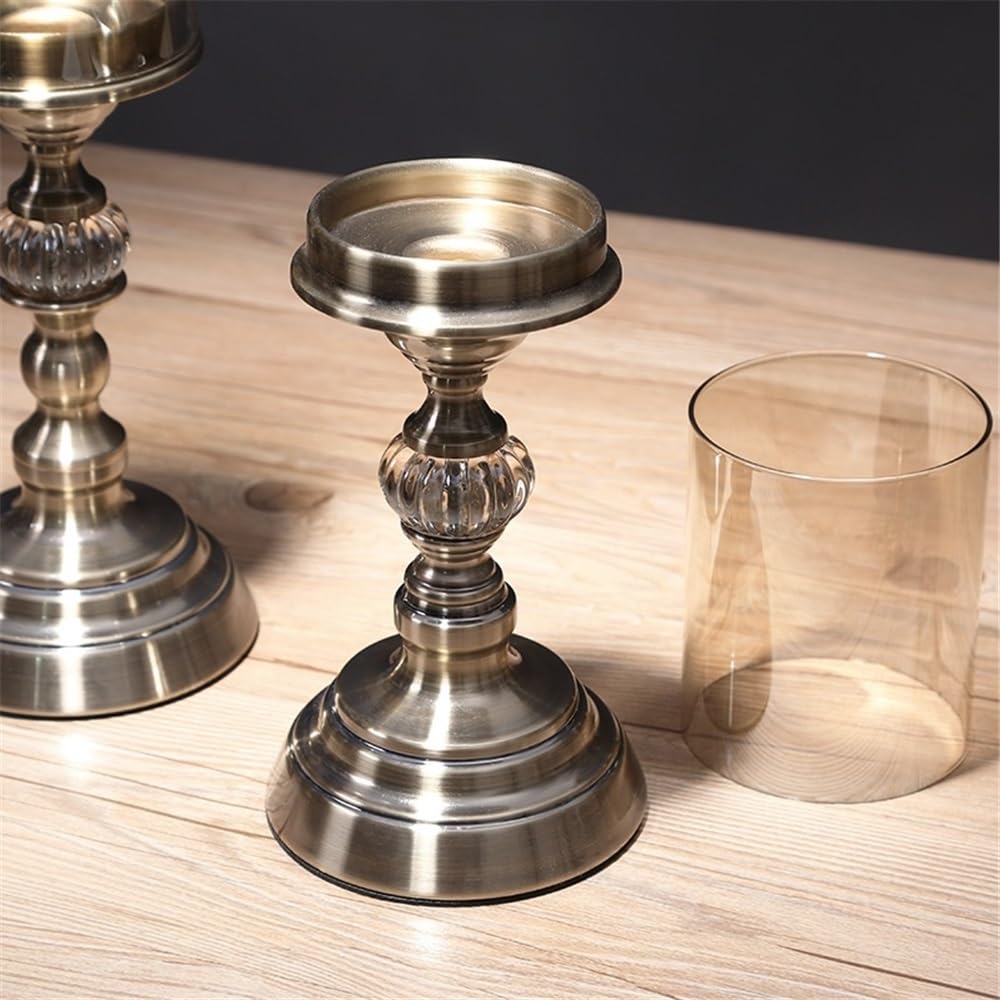 Candlestick Holders 2 Pcs Retro Metal Glass Candle Holder Luxury Dining Table Decoration Candlestick Candle Holders