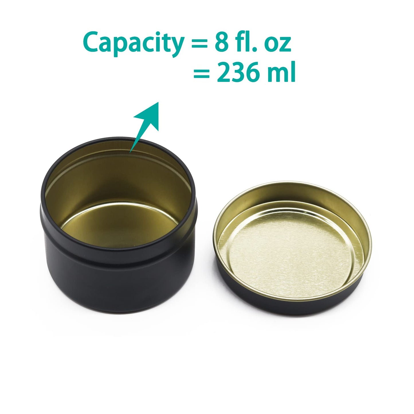 Aroparc Candle Tins 8oz, 24 Piece, Bulk Containers for Candle Making Jars with Lids - Black
