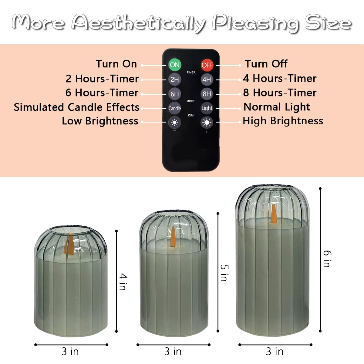 LEDHOLYT Rechargeable Flameless Candle, Flashing LED Pillar Real Wax Candle with Remote Control and Timer, Green Pumpkin Glass Electronic Candles for Room Decoration, 1 Set of 3