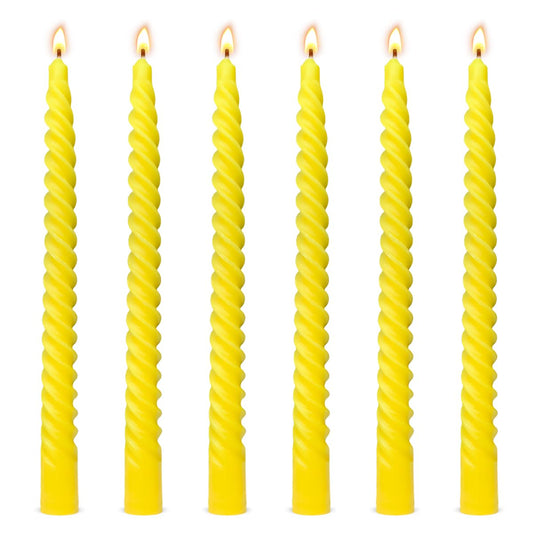6 Pack 10 Inch Yellow Spiral Taper Candles for Summer Spring Home Decoration, Unscented Dripless Twisted Candlesticks for Dinner Birthday Party Outdoor Gathering and Easter