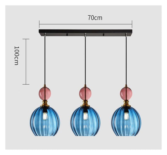 Modern Chandelier, Nordic Colored Glass Chandeliers Postmodern Creative Designer Restaurant Bar Counter Bedroom Bedside Lamp LED Lighting Fixtures(Blue 3 Heads)
