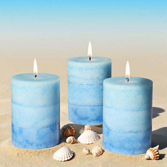 Petristrike Blue Pillar Candles for Home Scented, Set of 3 Strong Ocean Fragrance Scented Candles, 50+ Hrs Long Burning Candles Set