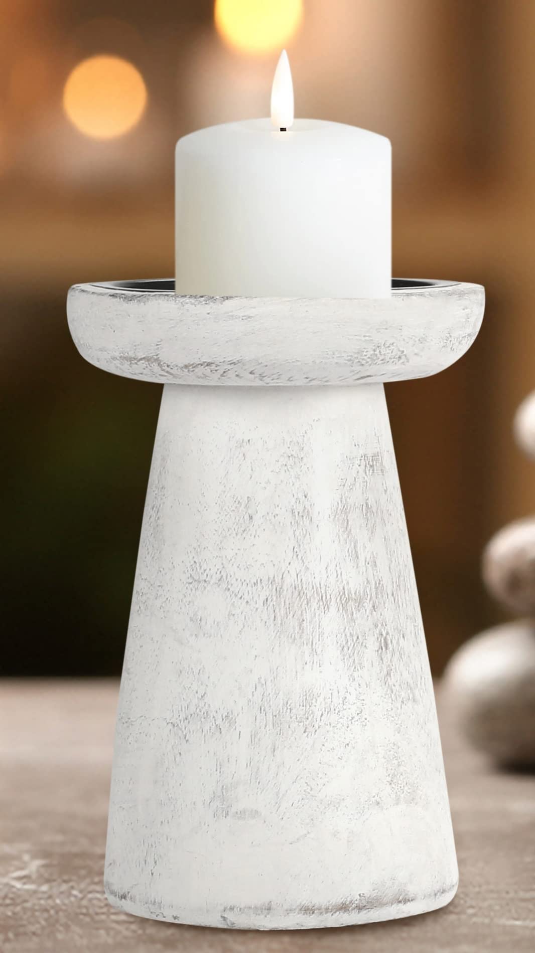 Hand Crafted Wooden Pillar Candle Holder Set of 3, Ideal for LED and Pillar Candle, Gift for Wedding, Christmas, Party, Home, Spa, Reiki, Aromatherapy,Votive Candle Gardens, 10,8,6 Inch, Antique White