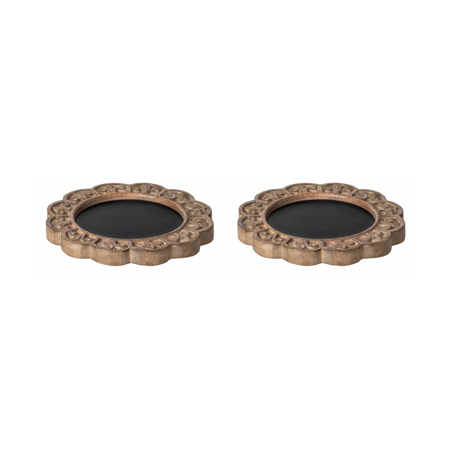 JFY Designs Hand Carved Solid Wood Candle Centerpiece Set of 2 - Pillar Candle Holders Decorative Candlestick Holder for Home Décor, Wedding, Dinning, Party