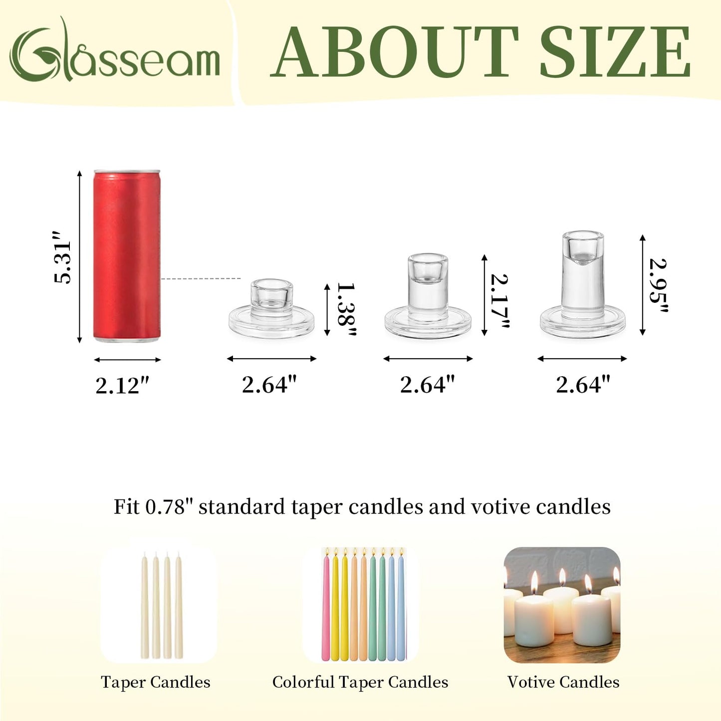 Glasseam Glass Taper Candle Holders: Set of 3 Tapered Candlestick Holders Small Clear Candle Sticks Holder Decor for Table Centerpiece Wedding Dining Room Home Decorations
