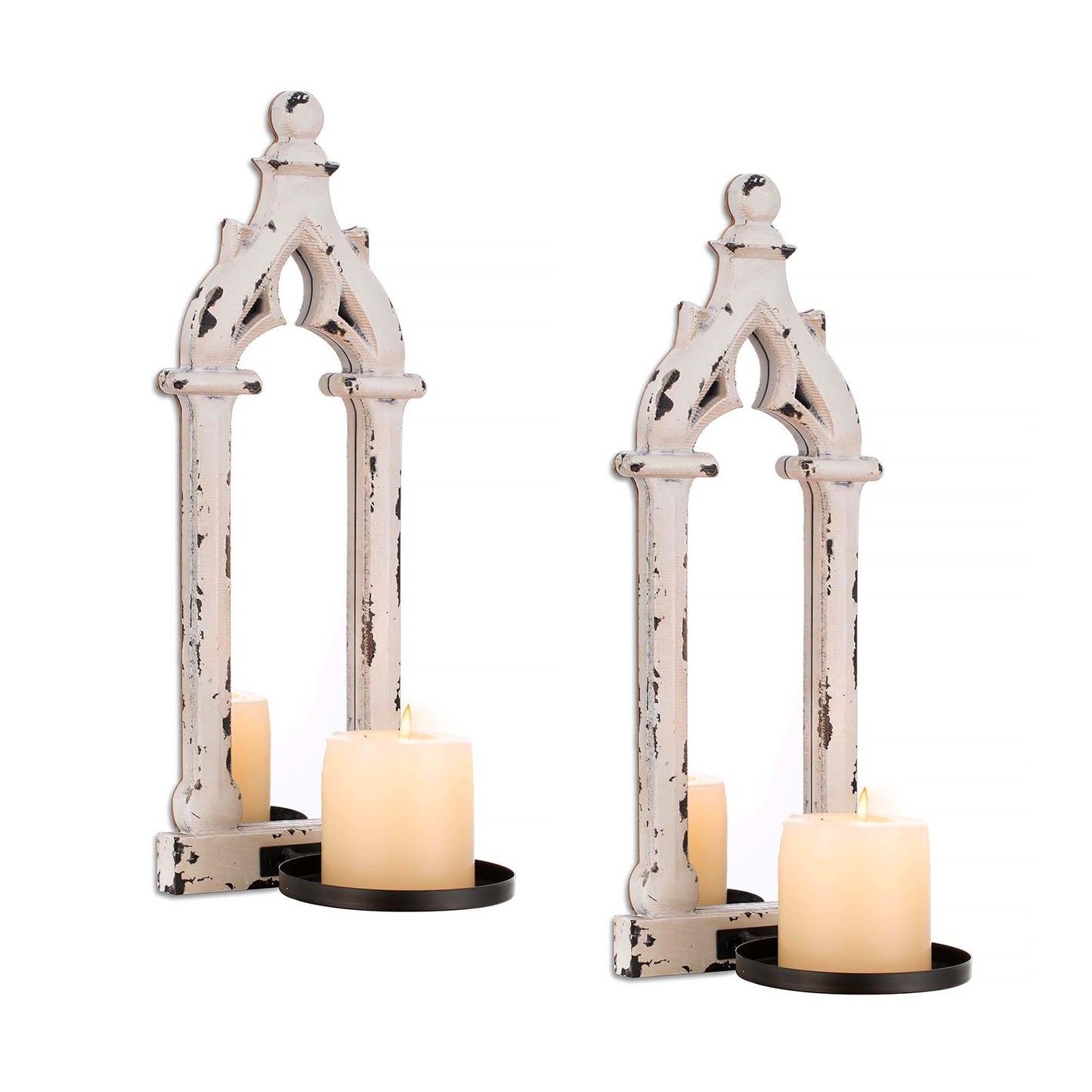 Walasis Farmhouse Mirror Wall Candle Sconces Set of 2 - Shabby Chic Decor Rustic Candle Holder French for Bathroom Living Room Mirrored Sconce