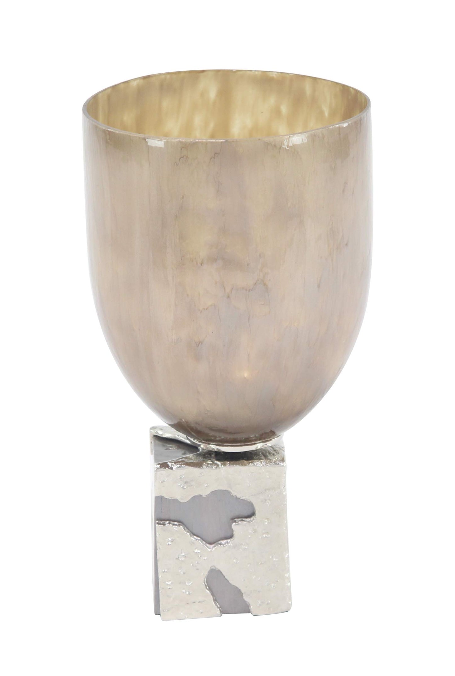 Deco 79 Contemporary Metal and Glass Candle Holder, 7"W x 17"H, Gold, Gray, Tan, White
