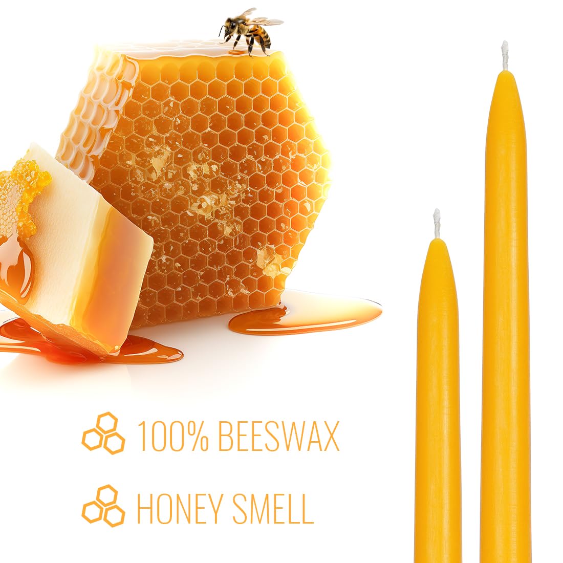 24 Pack Beeswax Taper Candles Bulk,8 Inch Natural Unscented Bees Wax Candles,Smokeless Dripless 6 Hour Long Burn Time Beeswax Candle Sticks for Home Decor (Yellow)