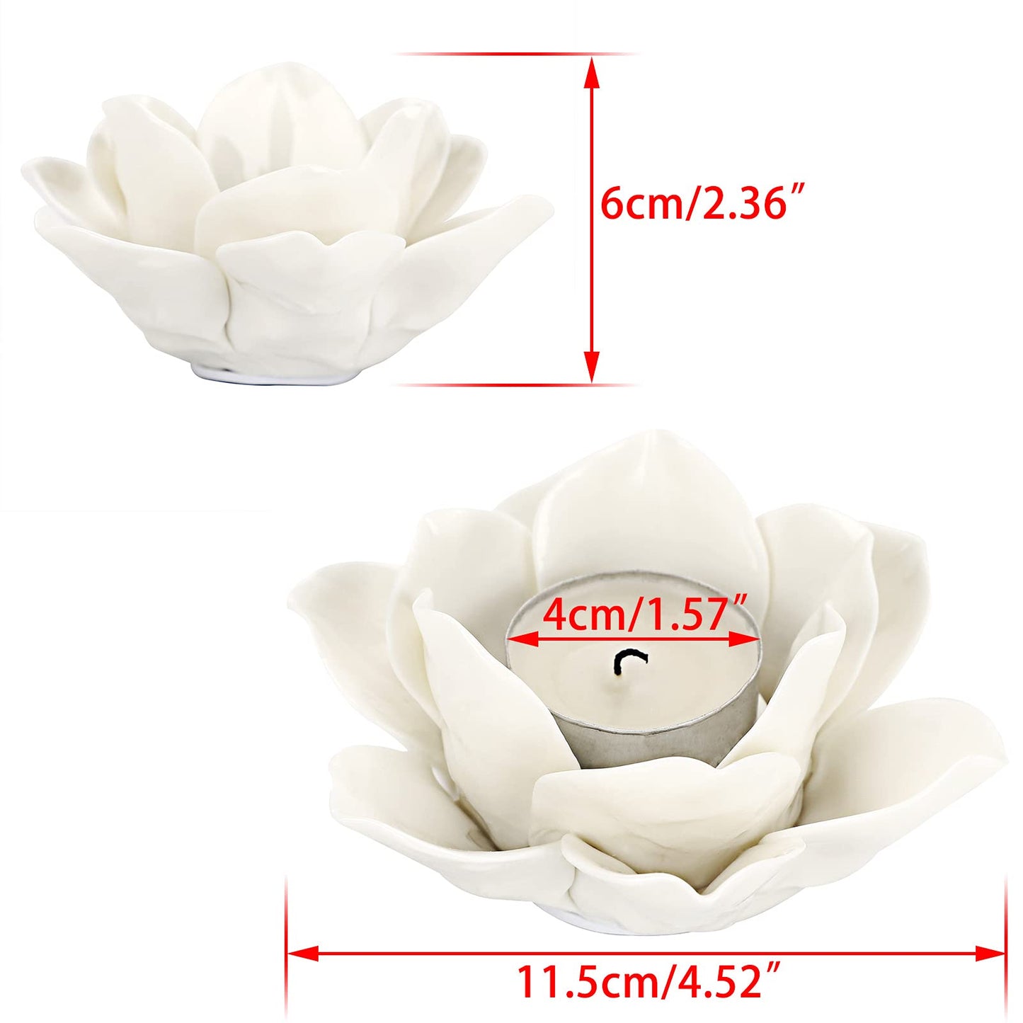 OwnMy 4.5 Inch Ceramic Lotus Flower Tea light Holder Lotus Petals Candle Holder Candlestick, Votive Flower Tealight Candle Holder Candle Lamps Holder with Gift Box for Home Decor Wedding Party (White)