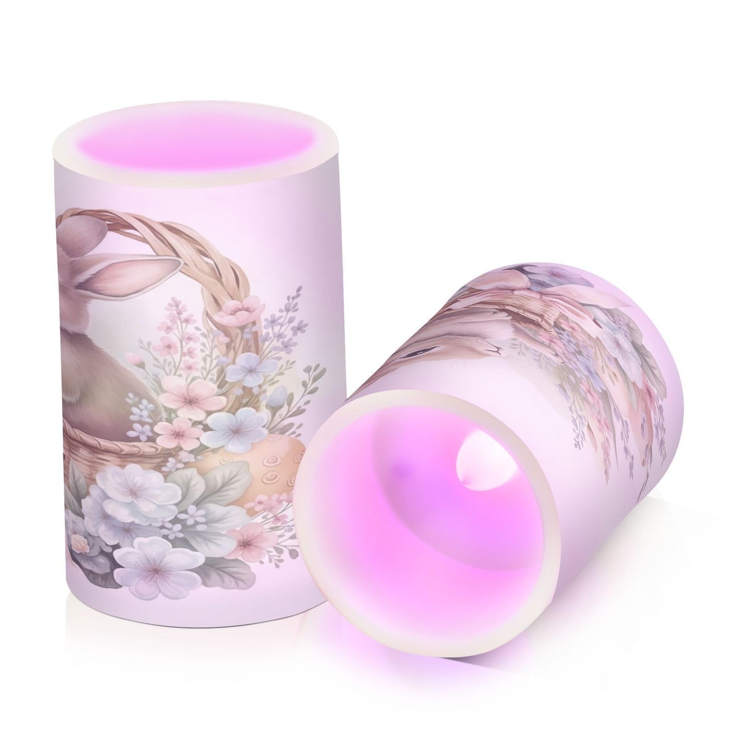 ALAZA Watercolour Cute Rabbit Easter Bunny Flickering Flameless Candles Battery Operated with Remote Timer,Tea Light Candles LED Pillar Votive Candles Set of 2 for Outdoor Indoor Decorations