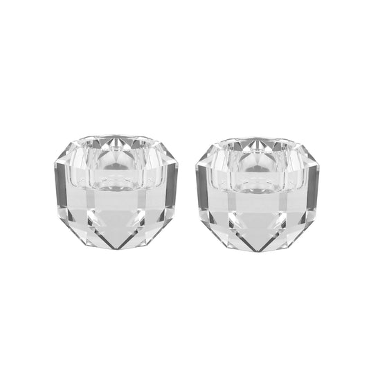 Kitcom Crystal Tealight Candle Holders Pack of 2 for Party Dinner Table Home Decor Hand Cut W2.7'' X H2.3'', Comes with Gift Box
