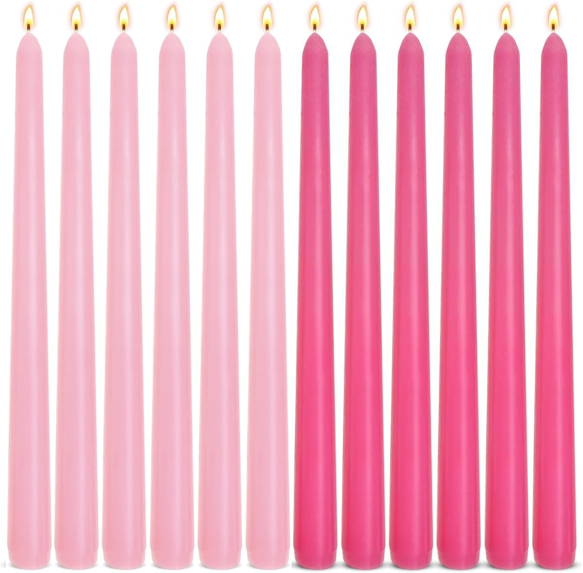 6-Pack Hot Pink and 6-Pack Pink Taper Candles, 10 Inch Unscented Dripless Candlesticks, Long-Lasting Burn Time of 7-8 Hours, Perfect for Home Décor Wedding Dinner