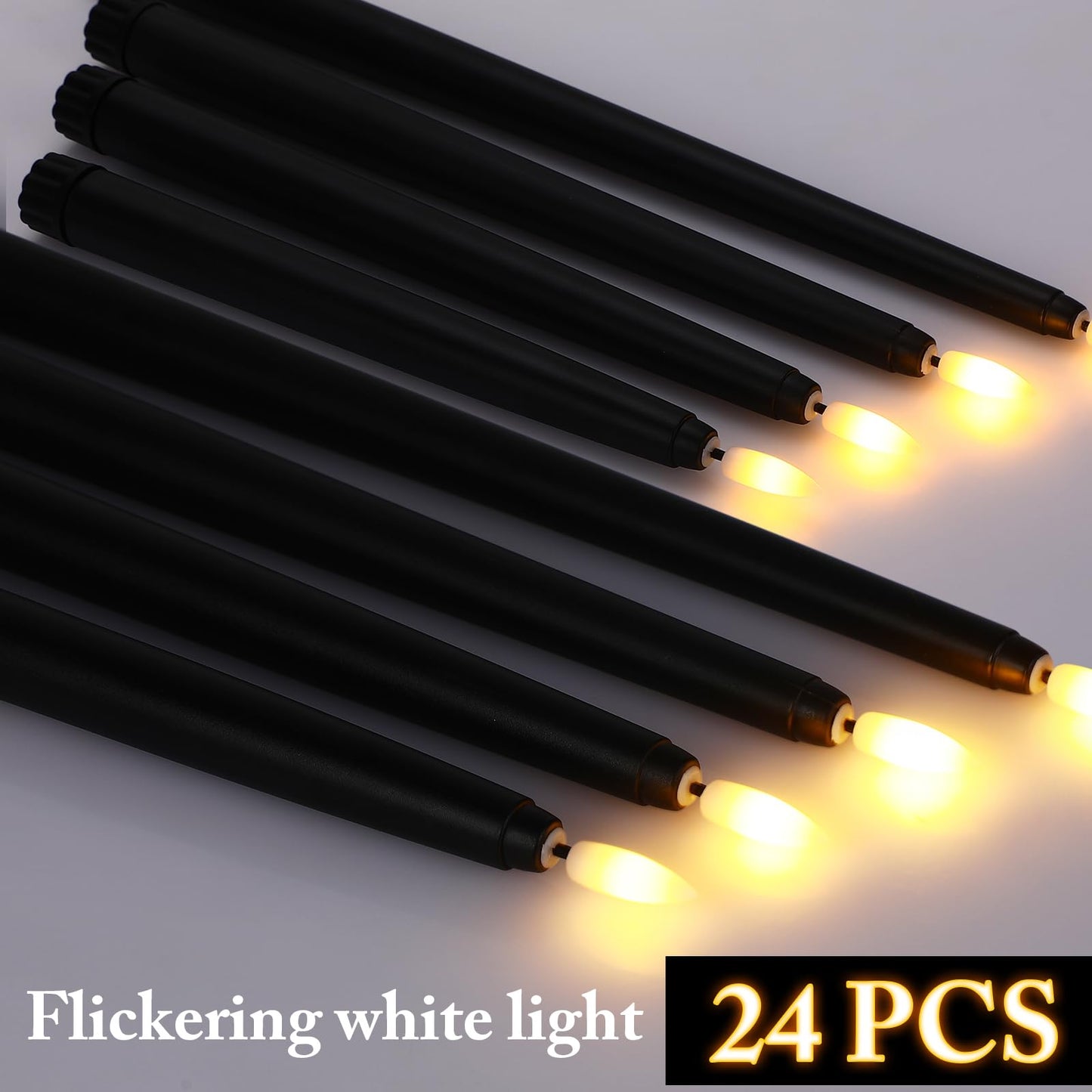 Rossesay 24 Pcs Flameless LED Taper Candles Battery Operated Candle 8.5", 9.65", 10.8", 12.8" Flameless Candlesticks Flickering for Christmas Church Wedding Indoor Decoration(Classic, Black)