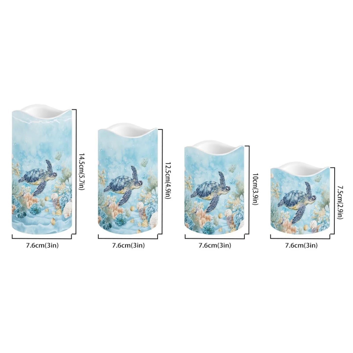 Cozeyat Turtle Ocean LED Candles 4 Pack Color Changing Battery Operated Flameless with Remote Control Timer Waterproof for Home Wedding Garden Beach