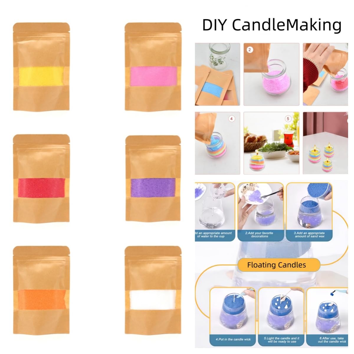 PHYMAT 3.5oz Pearled Candle, Candle Sand Wax with 50pcs Wicks, Refillable Sand Candles Kit for DIY Candles Making, Handmade Candles