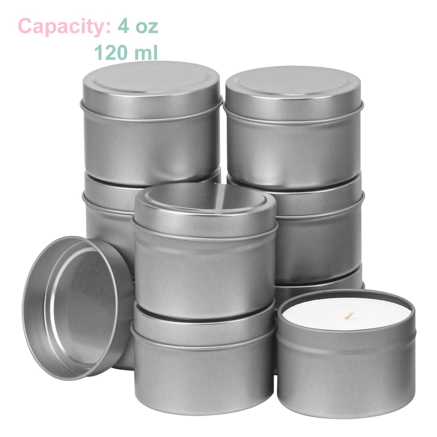 IHDYPPEW 48 Pack 4 oz Silvery Candle Tins with Lids, Empty Tin Candle Jars for Making Candles, Party Favors, Spices, Jewelry, Cosmetics